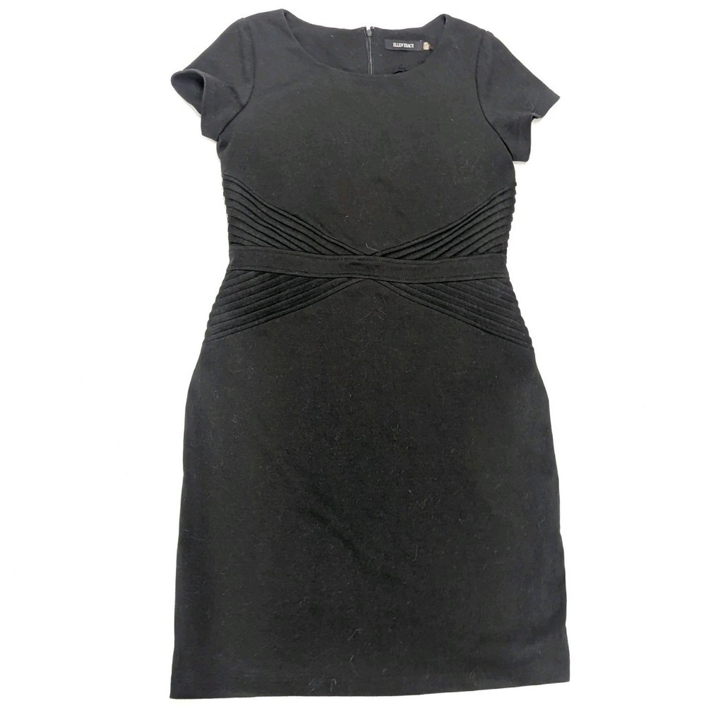 Dark Academia Gothic Little Black Dress Pleated Waist Career Chic Ellen Tracy 12